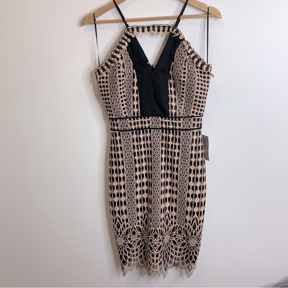 Anthropologie Harlyn Black & Nude Crochet Lace Detail Halter Dress